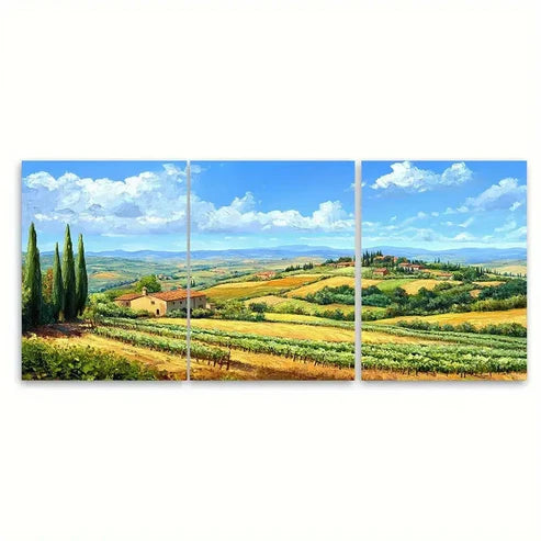 3pcs Crete Senesi Countryside Italian Landscape Wall Art Canvas Unframed - High Quality Print 100% Australian Made Wall Canvas - Bella Home Decor