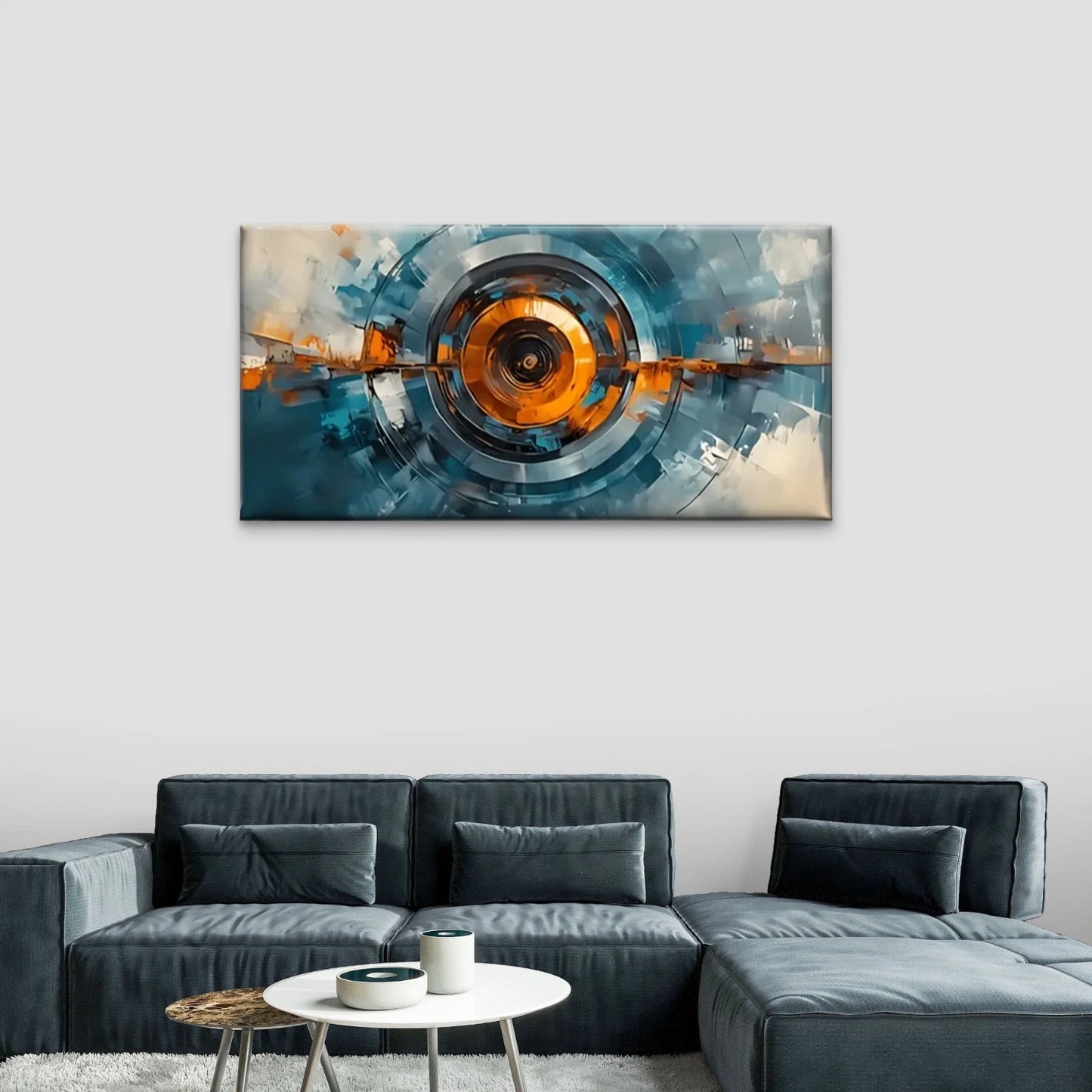 Blue & Orange Spiral Design Wall Art Canvas Office Home Room Framed 120x60cm