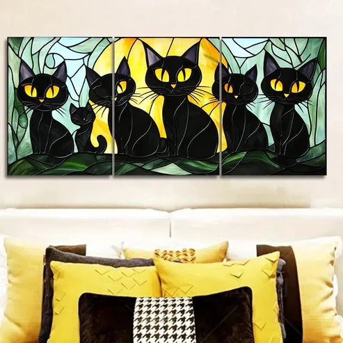 3pcs Black Cats Family Wall Art Set Canvas Unframed - High Quality Print 100% Australian Made Wall Canvas