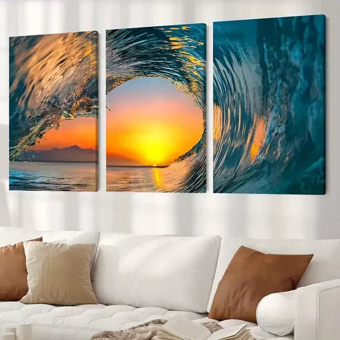 3pcs Ocean Great Wave Surfing and Sunset Wall Art Canvas Unframed - High Quality Print 100% Australian Made Wall Canvas
