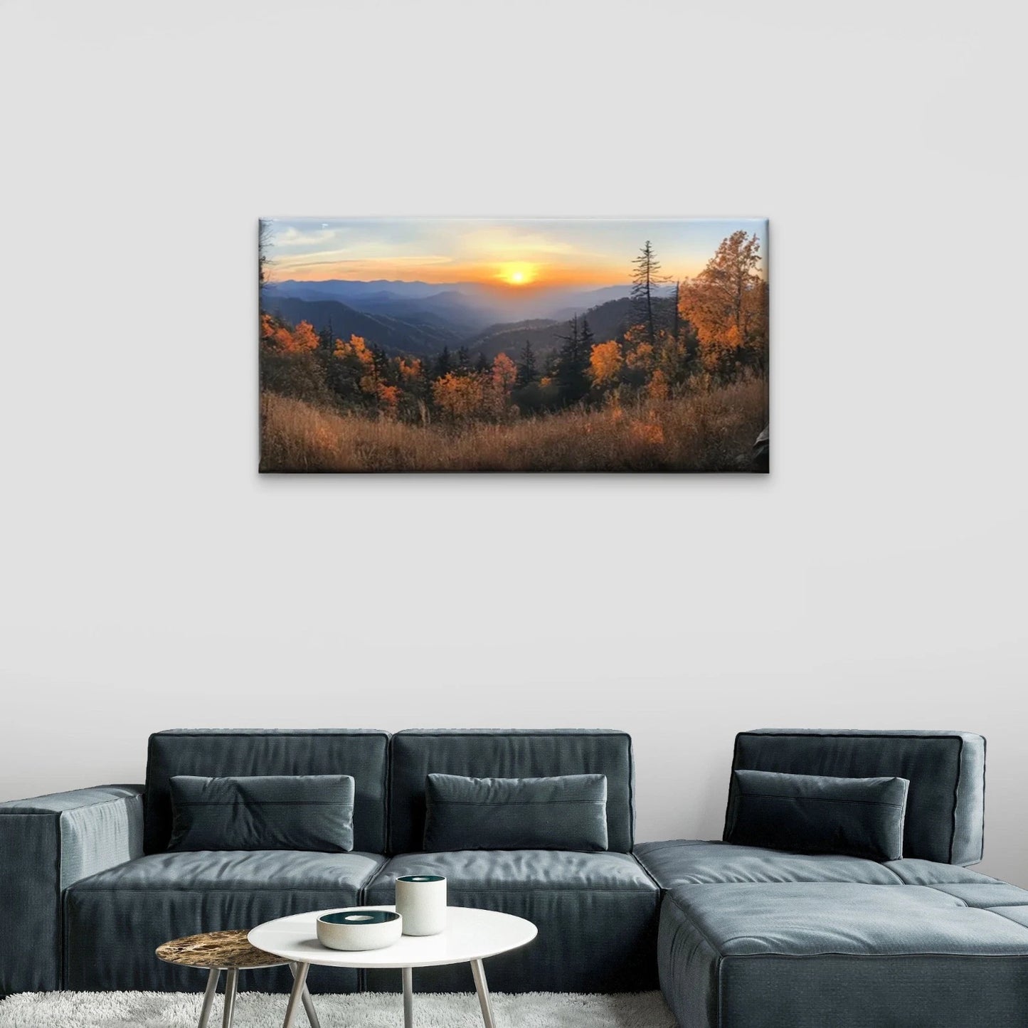 Mountain View Sunset Wall Art Canvas Office Home Room Framed 120x60cm