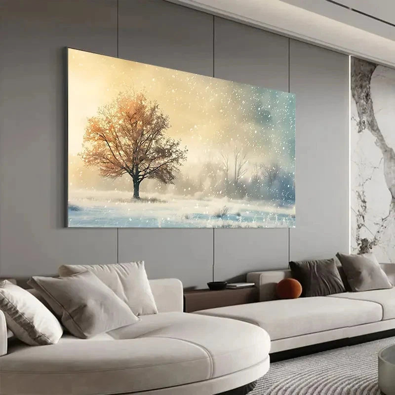Serene Winter Landscape Snow Wall Art Canvas Office Home Room Framed 120x60cm