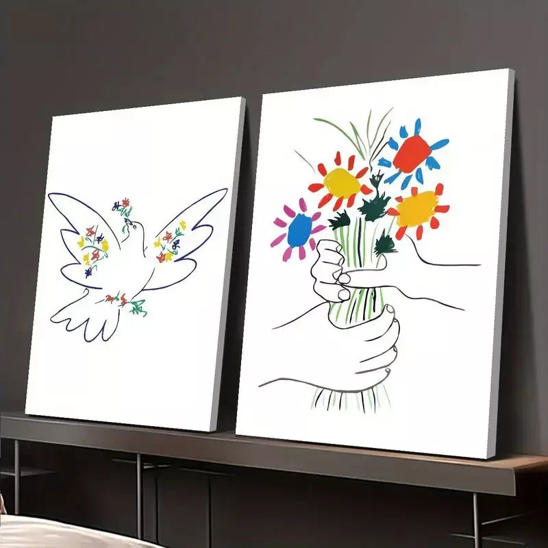 2pcs Abstract Line Art Of Peace Canvas Framed 50x75cm - High Quality Print 100% Australian Made Wall Canvas Ready to Hang - Bella Home Decor