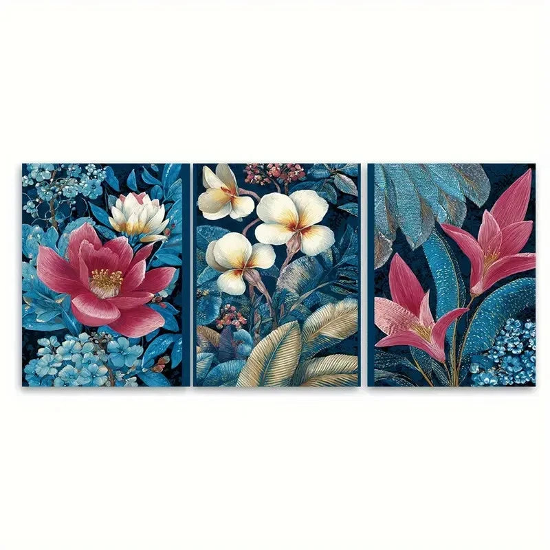 3pcs Bali Travel Indonesian Florals Illustration Wall Art Set Canvas Framed 40x60cm - High Quality Print 100% Australian Made Wall Canvas Ready to Hang - Bella Home Decor