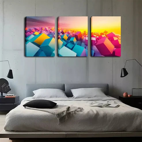 3pcs Attractive Decorations, Abstract Squares Wall Art Canvas Unframed - High Quality Print 100% Australian Made Wall Canvas - Bella Home Decor