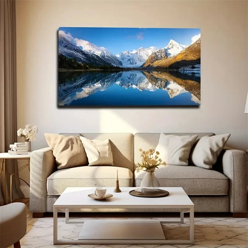 Snowy Mountain Reflection Wall Art Canvas Office Home Room Framed 120x60cm