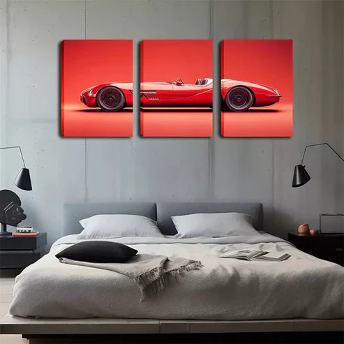 3pcs Vintage Red Sports Car Canvas Print Wall Art Canvas Unframed - High Quality Print 100% Australian Made Wall Canvas