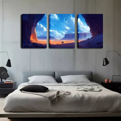 3pcs Small Human Under The Mountain, Attractive Wall Art Canvas Unframed - High Quality Print 100% Australian Made Wall Canvas