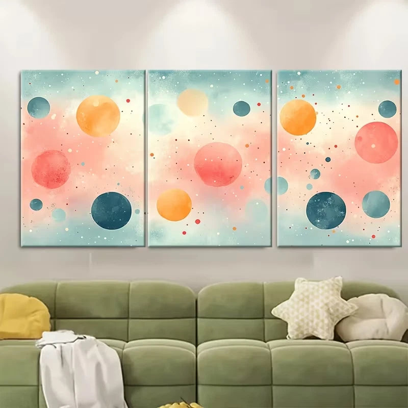 3pcs Abstract Polka Dots in Pastel Shades Metal Print Ready to Hang Art