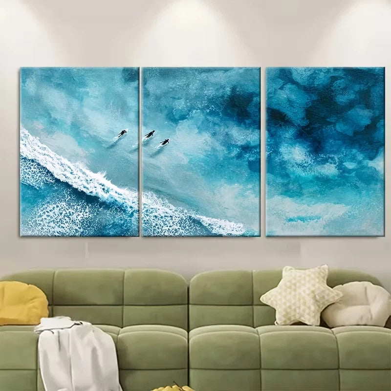 3pcs Scene with Swimmers in Blue Water Metal Print Ready to Hang Art