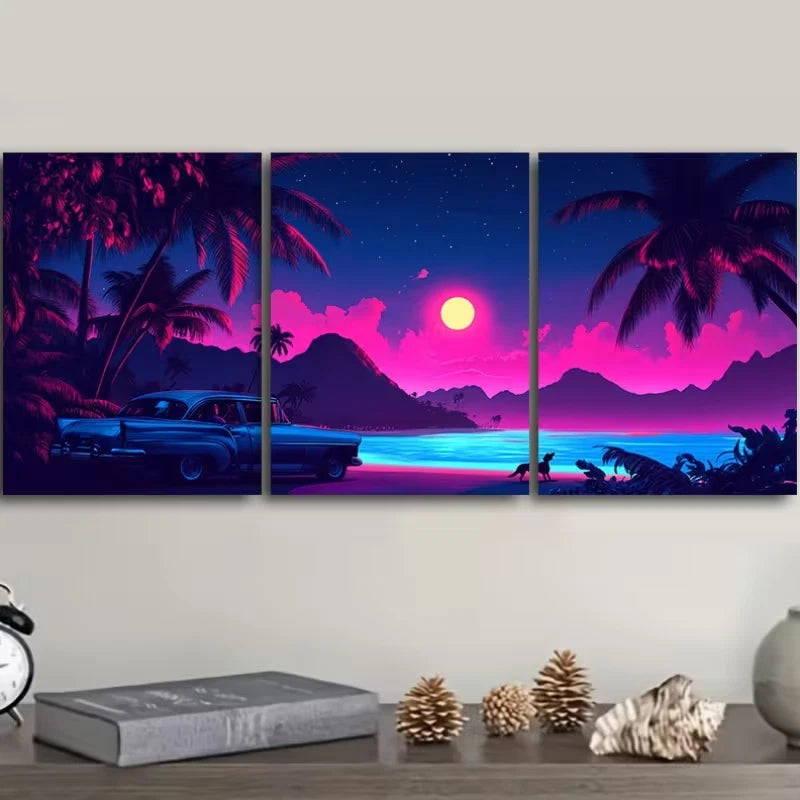 3pcs Miami Beach Metal Print Ready to Hang Art