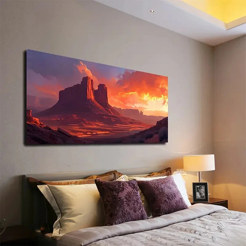 Vibrant Orange Sky Sunset Wall Art Canvas Office Home Room Framed 120x60cm - Bella Home Decor