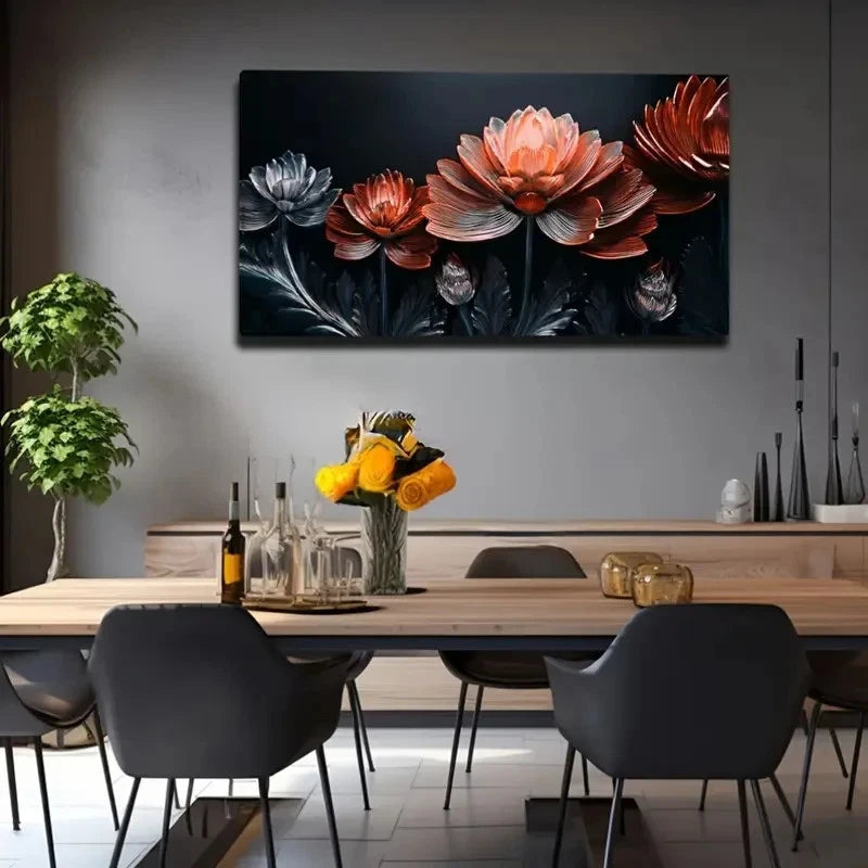 Vibrant Orange And Red Flower Wall Art Canvas Office Home Room Framed 120x60cm