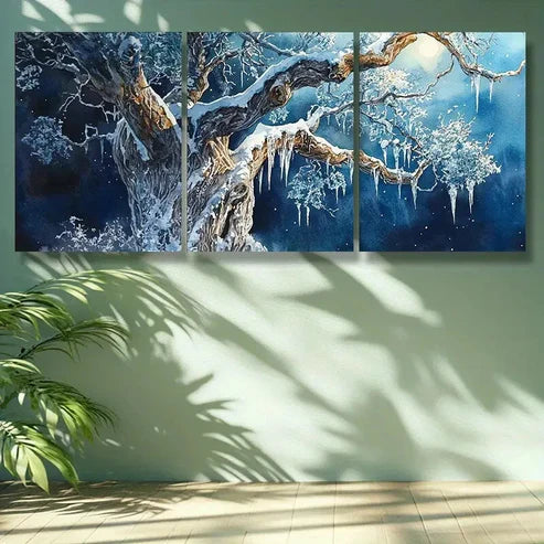 3pcs The Cold Tree Painting Wall Art Set Canvas Unframed - High Quality Print 100% Australian Made Wall Canvas
