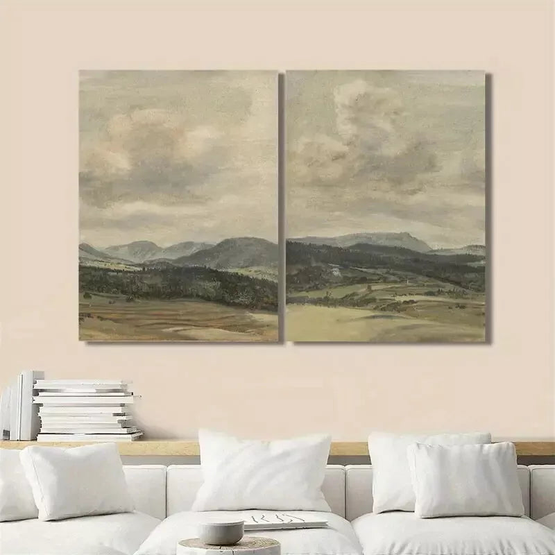 2pcs Retro Landscape Oil Painting, Rural Pastoral Canvas Framed 50x75cm - High Quality Print 100% Australian Made Wall Canvas Ready to Hang - Bella Home Decor