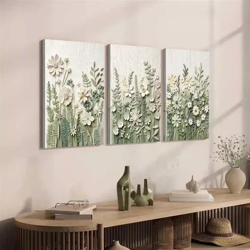 3pcs Modern Light Green Floral Wall Art Canvas Unframed - High Quality Print 100% Australian Made Wall Canvas