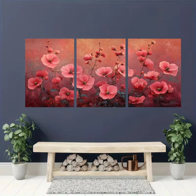 3pcs Diascia Flower Metal Print Ready to Hang Art