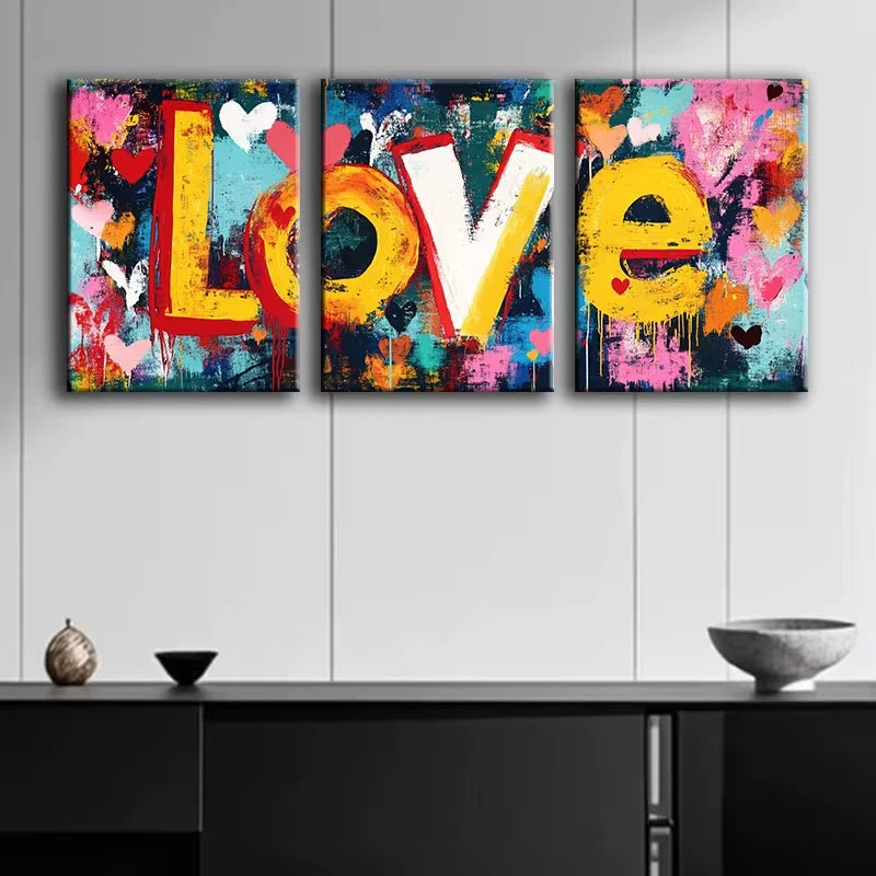 3pcs Abstract Love Bold Colorful Lettering Metal Print Ready to Hang Art