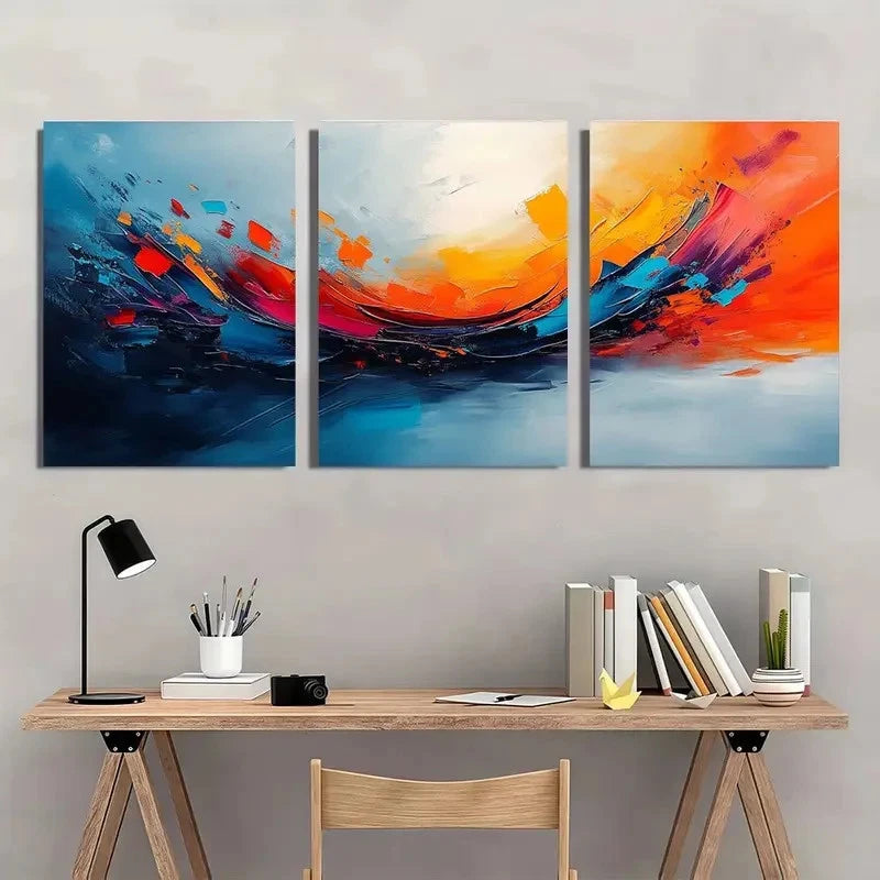 3pcs Abstract Colour Splashes Wall Art Set Canvas Framed 60x90cm - High Quality Print 100% Australian Made Wall Canvas Ready to Hang