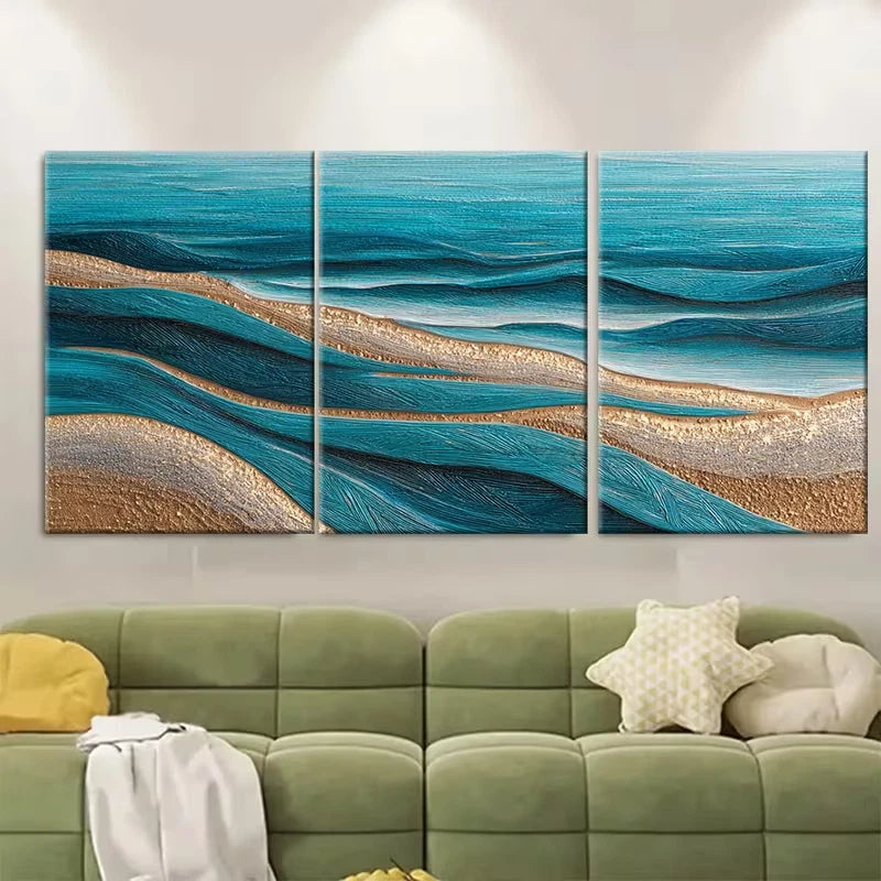 3pcs Beach Dunes and Ocean Waves Design Metal Print Ready to Hang Art