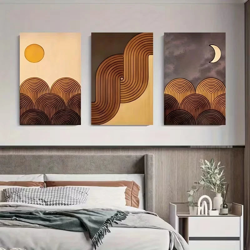 3pcs Geometric Sun Moon Arc Abstract Metal Print Ready to Hang Art