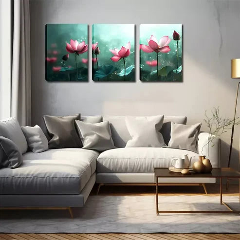 3pcs Pink Blooming for Lotus Wall Art Canvas Unframed - High Quality Print 100% Australian Made Wall Canvas