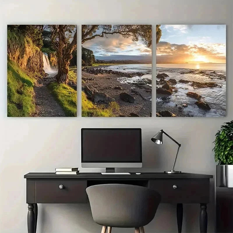 3pcs Falls Park Scenic Views Waterfall PerfectWall Art Set Canvas Framed 60x90cm - High Quality Print 100% Australian Made Wall Canvas Ready to Hang