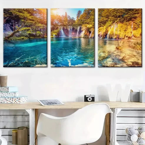3pcs Lake Forest Nature Scenery Wall Art Canvas Unframed - High Quality Print 100% Australian Made Wall Canvas