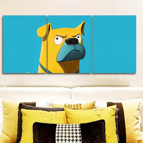 3pcs Modern Art Deco Yellow Dog Canvas Wall Art Canvas Unframed - High Quality Print 100% Australian Made Wall Canvas
