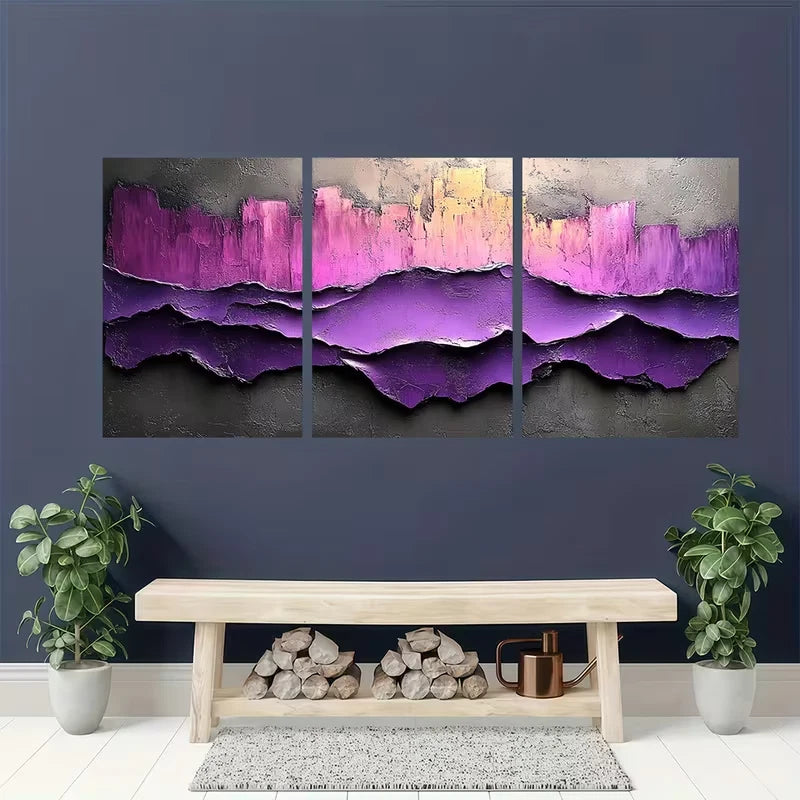 3pcs Black & Gray Purple Blue Abstract Metal Print Ready to Hang Art