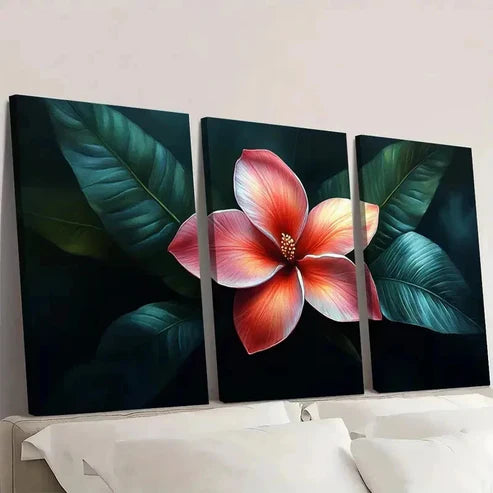 3pcs Pink Plumeria Flower Tropical Art OI Wall Art Set Canvas Unframed - High Quality Print 100% Australian Made Wall Canvas - Bella Home Decor