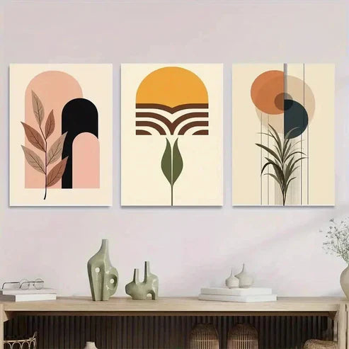 3pcs Boho Style Modern Abstract Yellow Green Wall Art Set Canvas Unframed - High Quality Print 100% Australian Made Wall Canvas - Bella Home Decor
