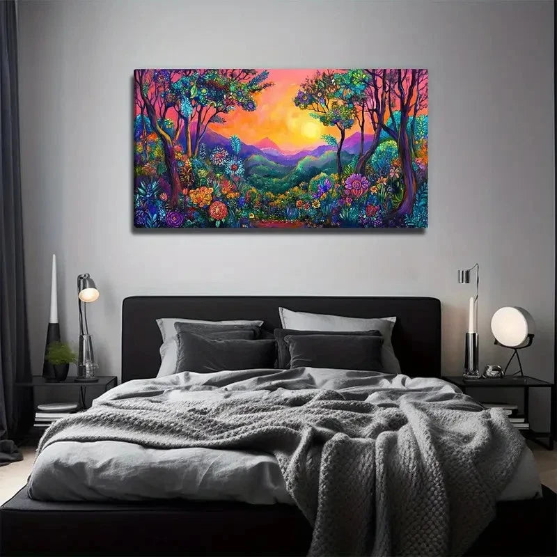 Colorful Grove Sunset Wall Art Canvas Office Home Room Framed 120x60cm