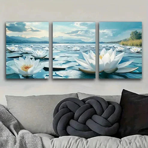 3pcs Water Lilies on Water Luxurious Decor Wall Art Set Canvas Unframed - High Quality Print 100% Australian Made Wall Canvas