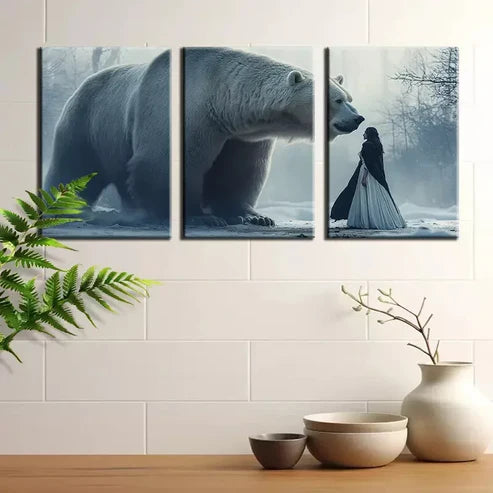 3pcs Dreamy White Bear & Beauty Wall Art Canvas Unframed - High Quality Print 100% Australian Made Wall Canvas - Bella Home Decor