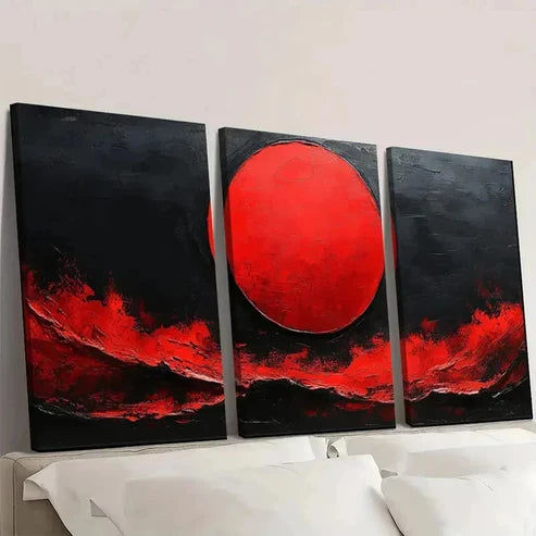 3pcs Red Canvas Art with Black Textured Q E Wall Art Canvas Unframed - High Quality Print 100% Australian Made Wall Canvas - Bella Home Decor