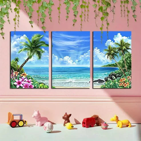 3pcs Tropical Beach Scene Canvas Wall Art Set Canvas Framed 50x70cm - High Quality Print 100% Australian Made Wall Canvas Ready to Hang