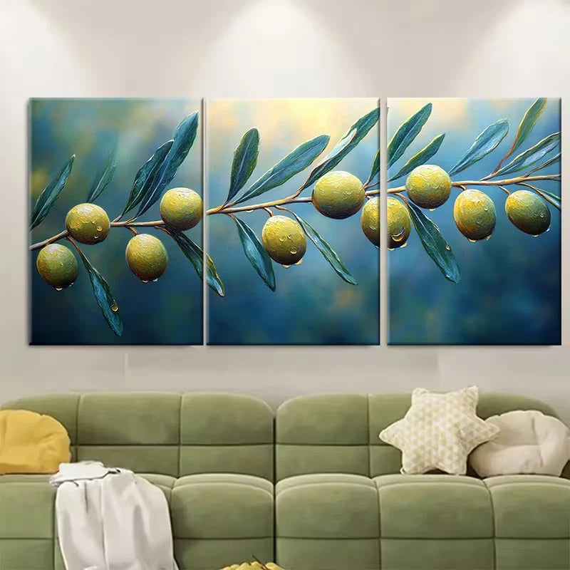 3pcs Olives Branch Impasto Metal Print Ready to Hang Art
