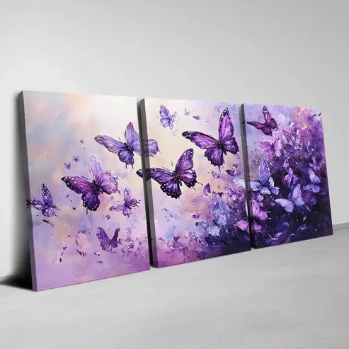 3pcs Beautiful Purple and Pink Butterfly Wall Art Canvas Unframed - High Quality Print 100% Australian Made Wall Canvas - Bella Home Decor