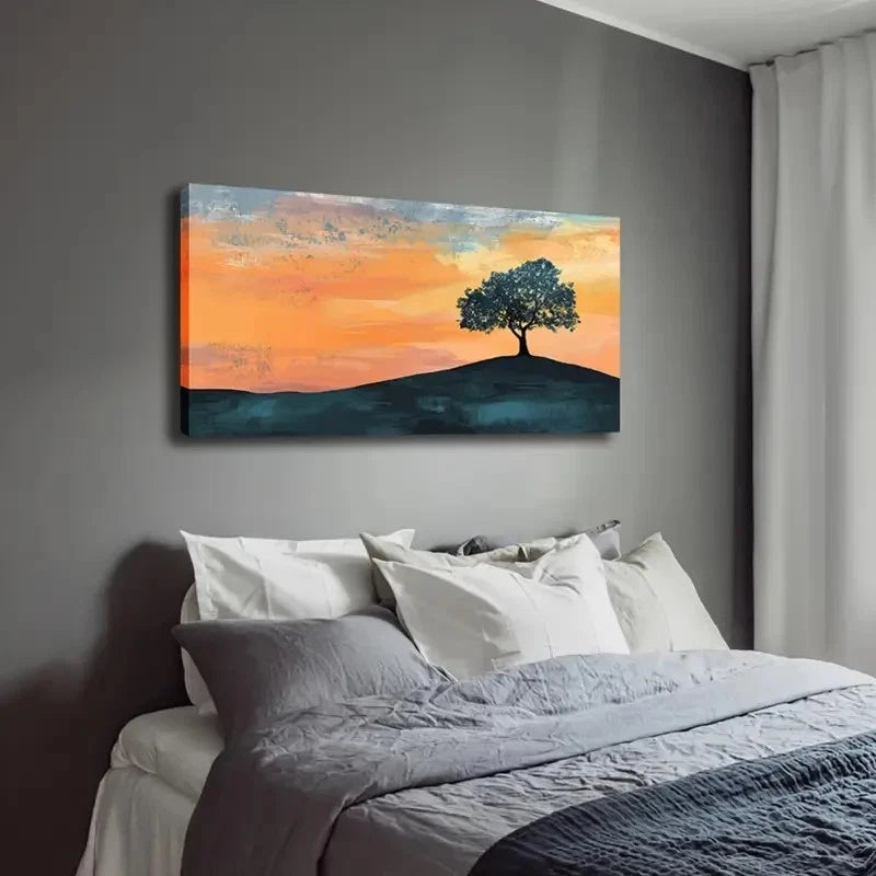 Orange Yellow Sky Lush Tree Wall Art Canvas Office Home Room Framed 120x60cm