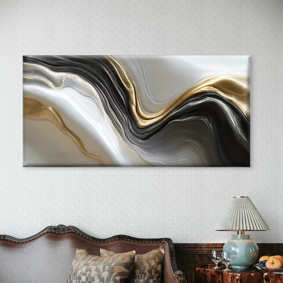 Abstract Golden Leaf Wall Art Canvas Office Home Room Framed 120x60cm