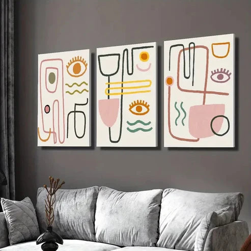3pcs Minimalist Line Drawings of Human Faces Wall Art Set Canvas Unframed - High Quality Print 100% Australian Made Wall Canvas
