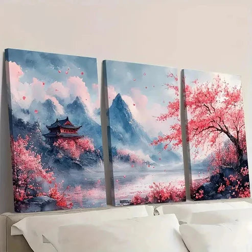 3pcs Cherry Blossom Japanese-Inspired Sakura Wall Art Set Canvas Unframed - High Quality Print 100% Australian Made Wall Canvas - Bella Home Decor