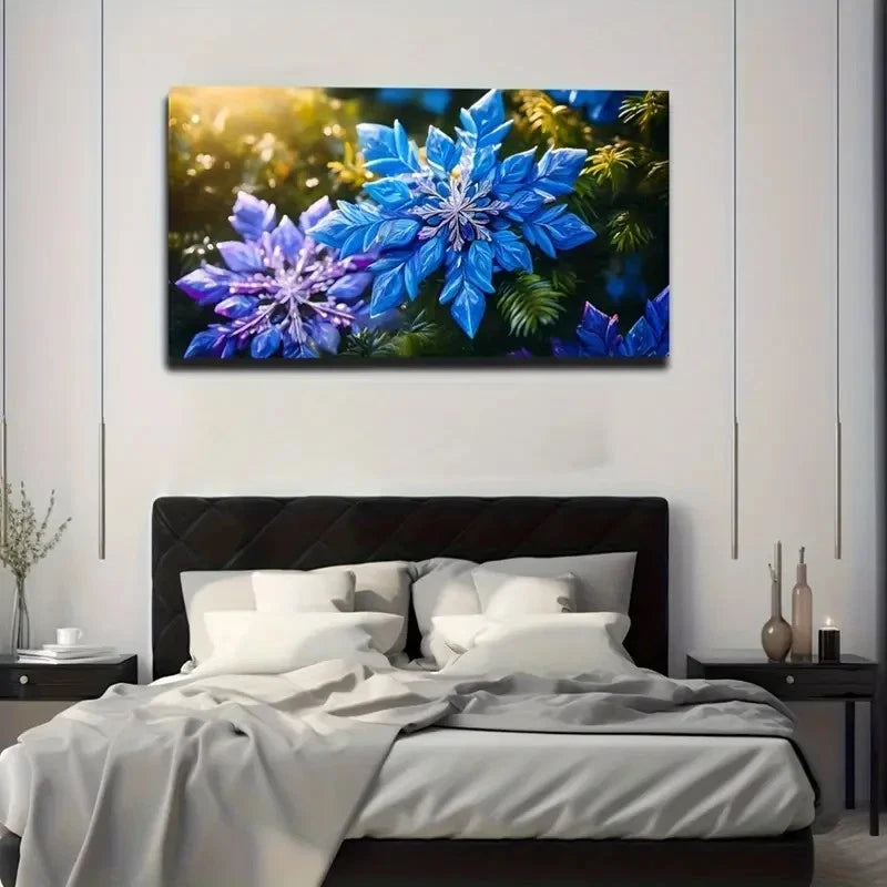 Vibrant Blue Flower Wall Art Canvas Office Home Room Framed 120x60cm