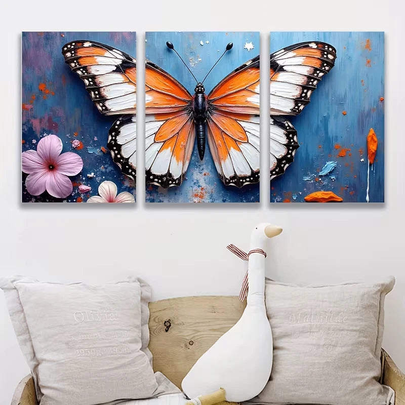 3pcs Featuring Butterflies And Flowers Metal Print Ready to Hang Art