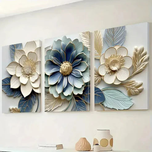 3pcs Modern Floral Painting Wall Art Canvas Unframed - High Quality Print 100% Australian Made Wall Canvas