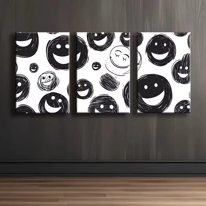 3pcs Joyful Face Illustration Wall Art Set Canvas Framed 50x70cm - High Quality Print 100% Australian Made Wall Canvas Ready to Hang