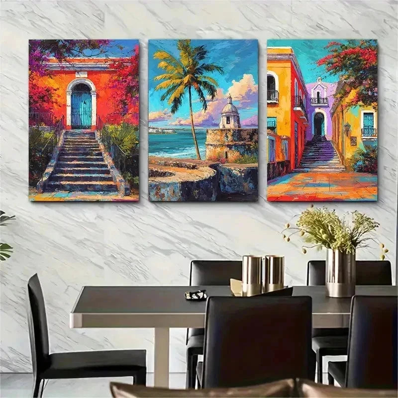3pcs Nature Puerto Rico Travel Perfect Wall Art Set Canvas Framed 50x70cm - High Quality Print 100% Australian Made Wall Canvas Ready to Hang
