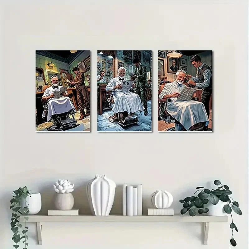 3pcs Barber Shop Wall Art Set Canvas Unframed – High Quality Print 100% Australian Made Wall Canvas - Bella Home Decor