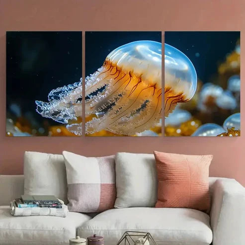 3pcs Small White Jellyfish Sea Photography Wall Art Canvas Unframed – High Quality Print 100% Australian Made Wall Canvas